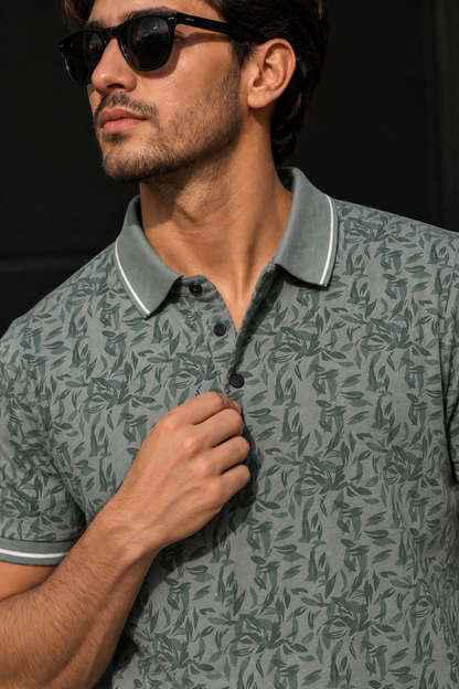 Men Pista Leaf Print Polo T-Shirt | ATL4620