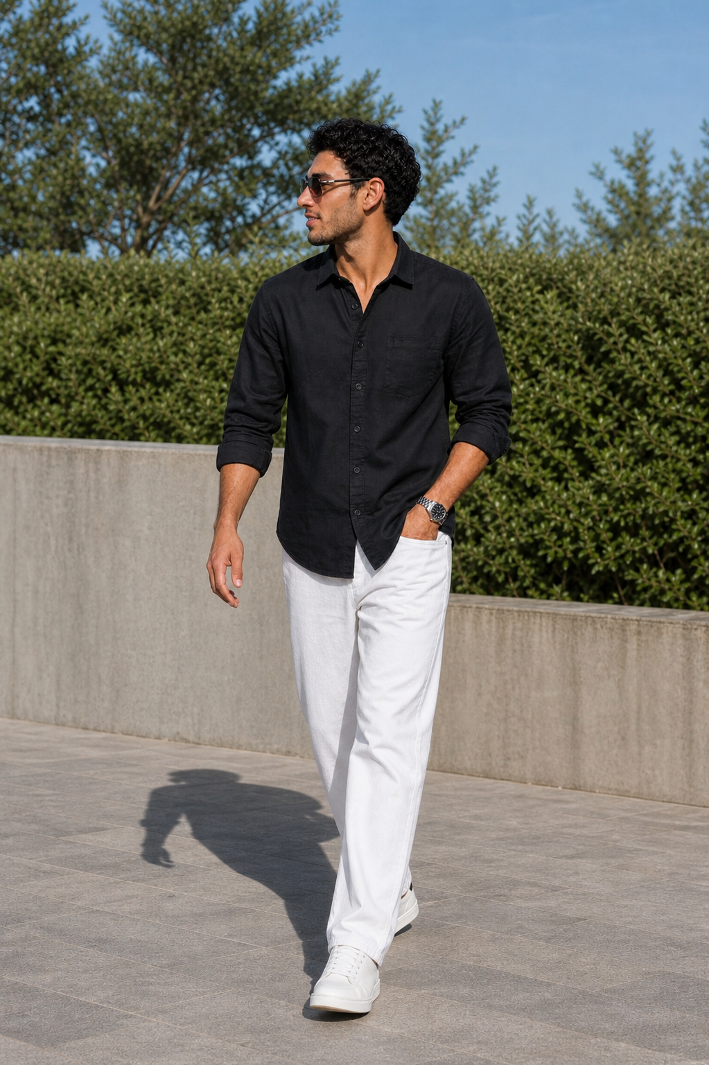 Men Solid Black Premium Cotton Long Sleeve Shirt GIZA