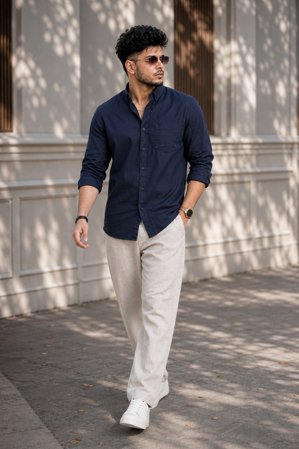 Men Solid Navy Blue Premium Cotton Long Sleeve Shirt GIZA
