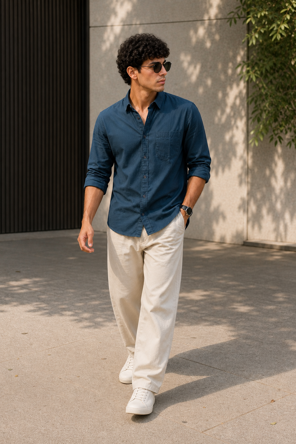 Men Solid Blue Premium Cotton Long Sleeve Shirt GIZA