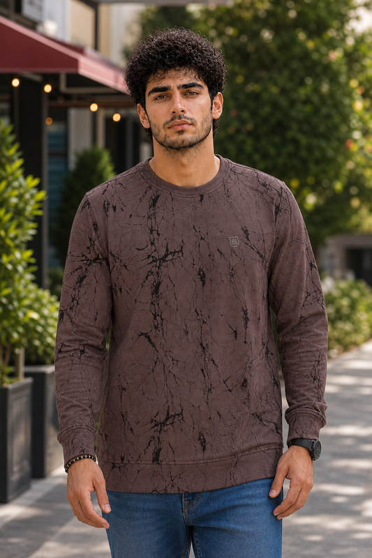 Men Coffee Marble Print Full Sleeve Sweatshirt ATL3023