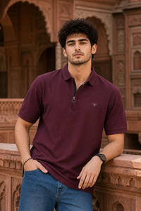 Men Wine Korean Style Zipper Neck Polo T-Shirt ATL5771
