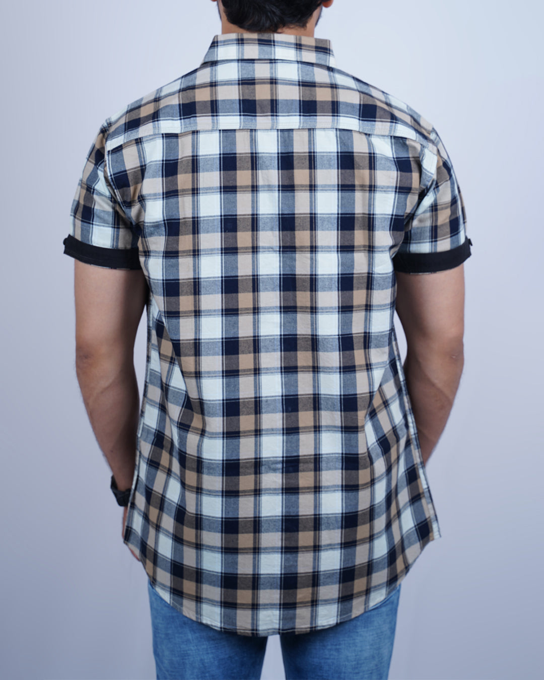 FAWN-WHITE COLOR CHECKS HALF SLEEVE CASUAL SHIRT