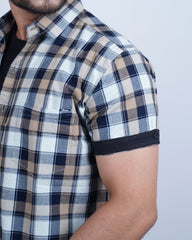 FAWN-WHITE COLOR CHECKS HALF SLEEVE CASUAL SHIRT