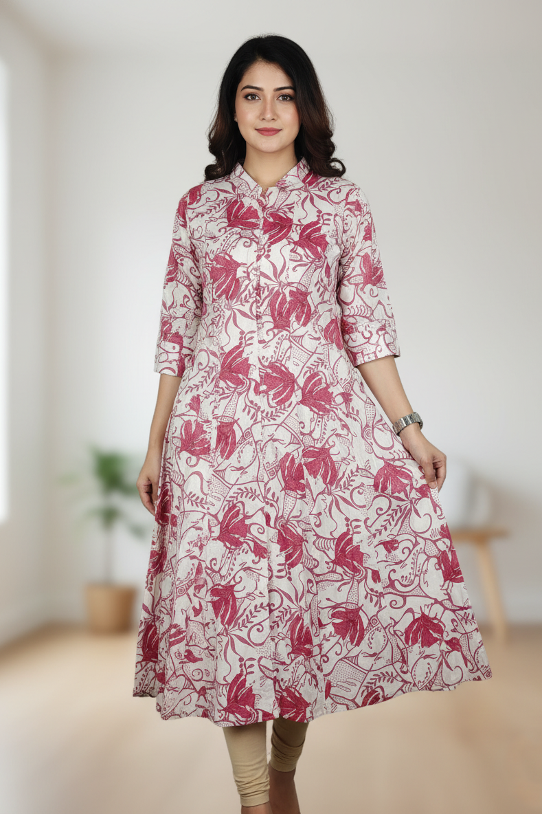 Pink Floral Printed Kurti for Women | Stylish Casual Kurti 261006081