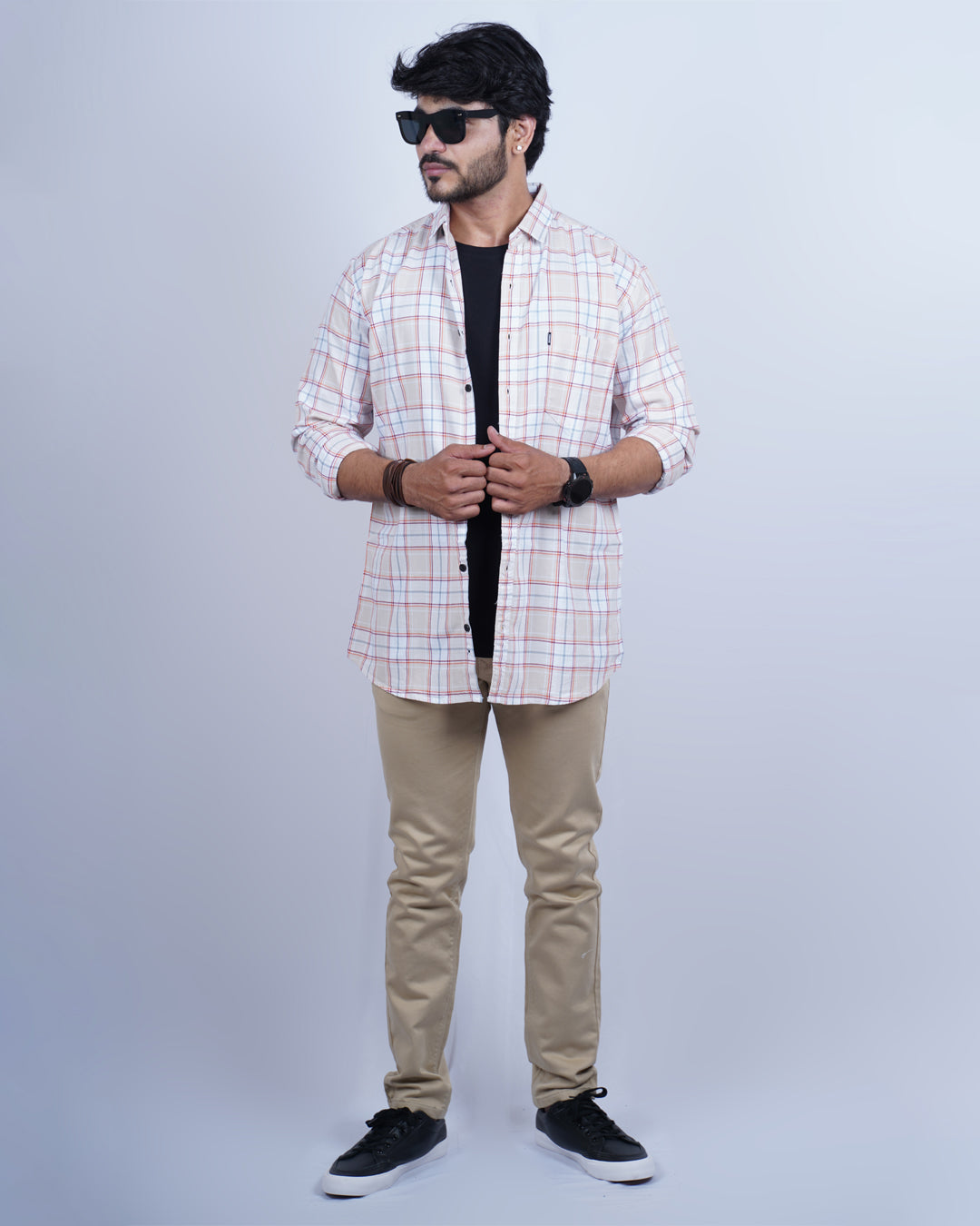 FAWN-WHITE COLOR CHECKS CASUAL SHIRT