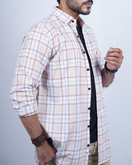 Fawn-white color color checks casual shirt shirt for casual wear.