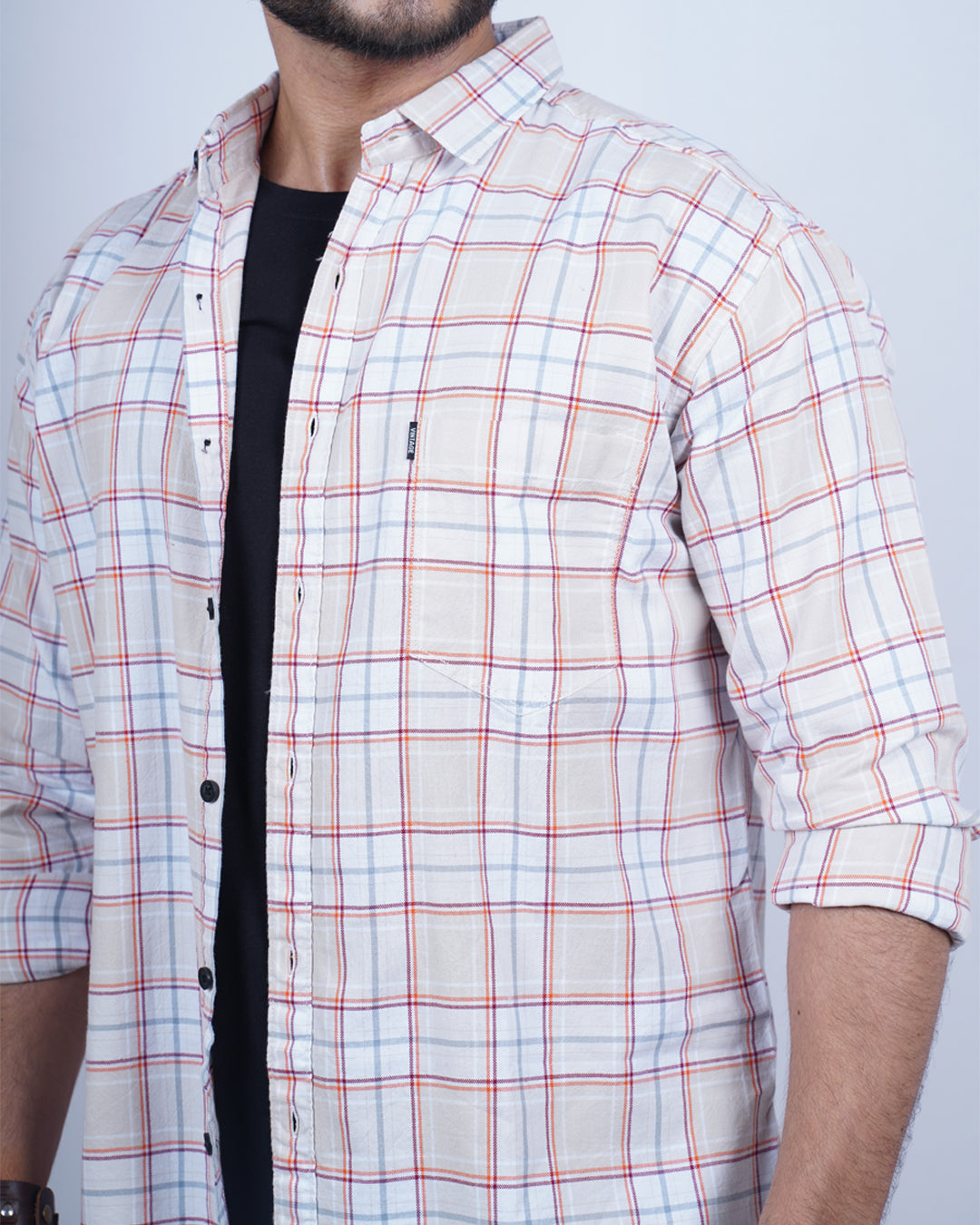 FAWN-WHITE COLOR CHECKS CASUAL SHIRT