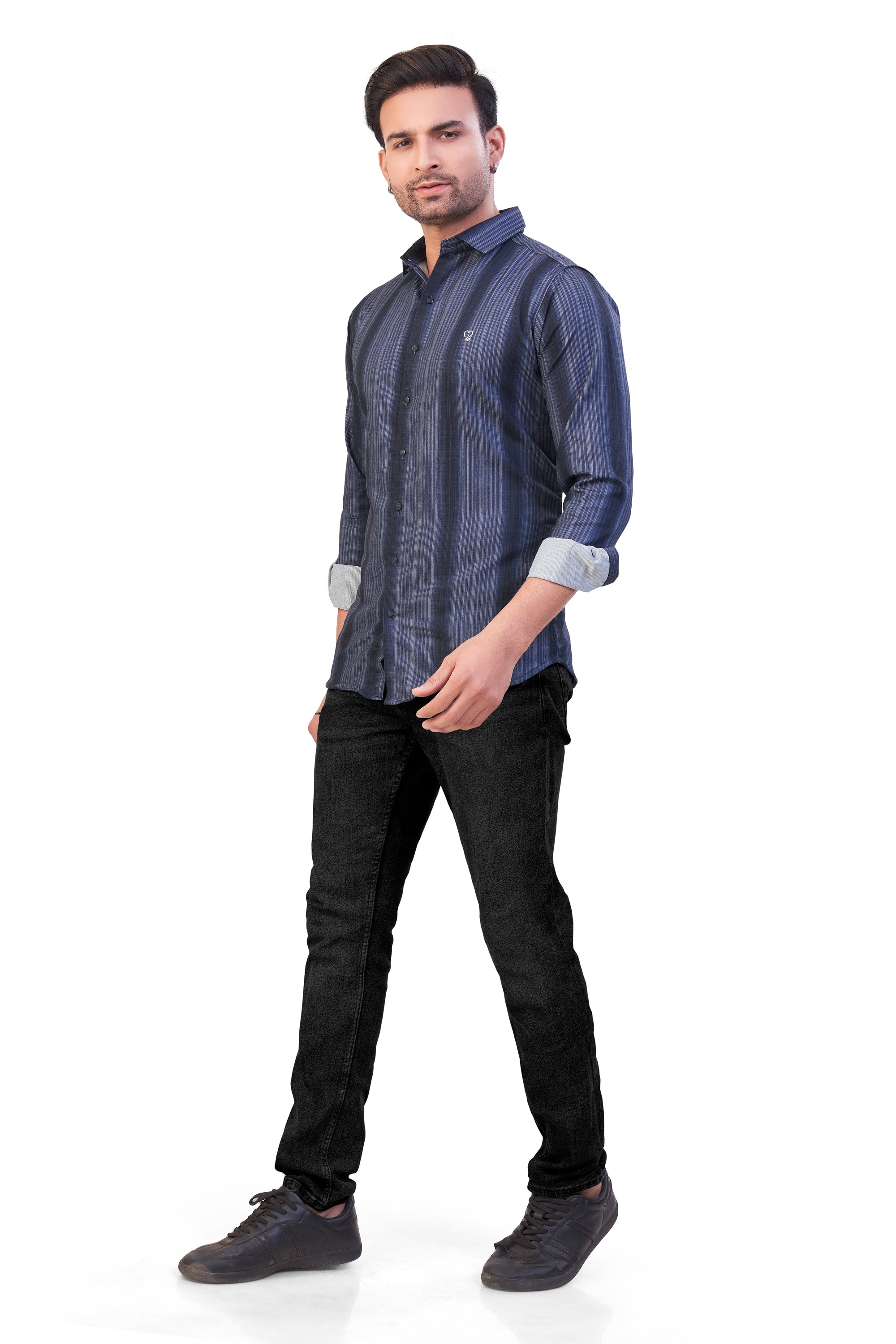 NAVY BLUE COLOR LINING CASUAL SHIRT 241155650