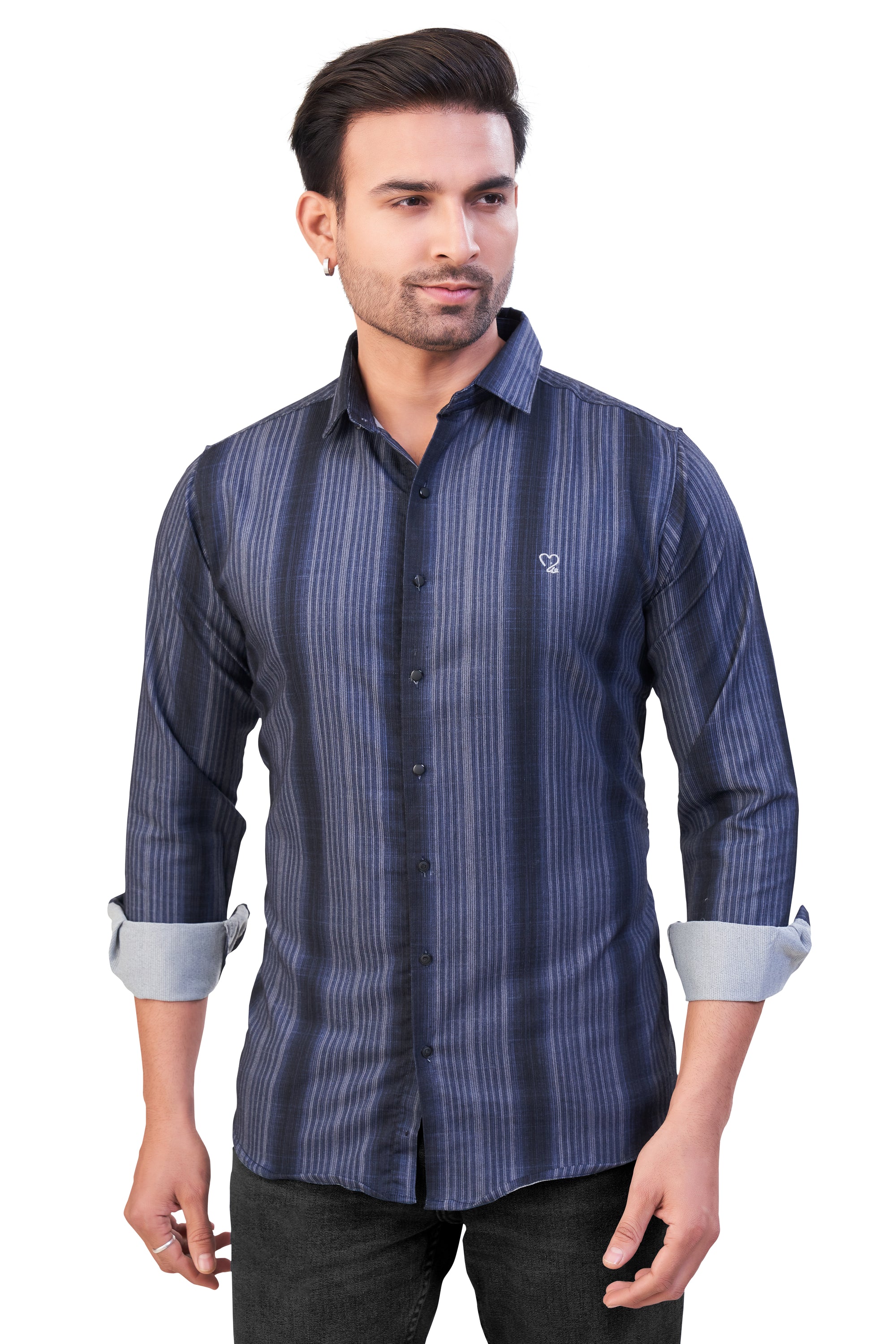 NAVY BLUE COLOR LINING CASUAL SHIRT 241155650