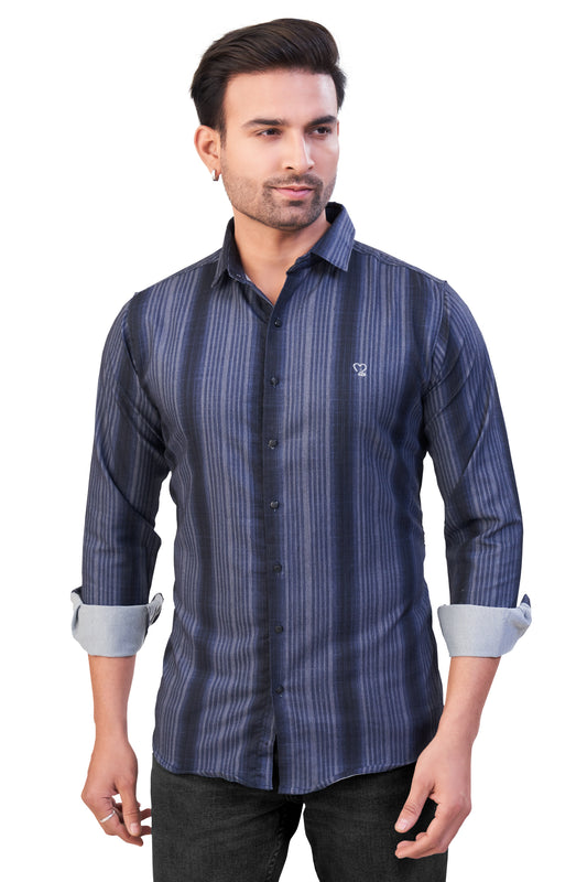 NAVY BLUE COLOR LINING CASUAL SHIRT