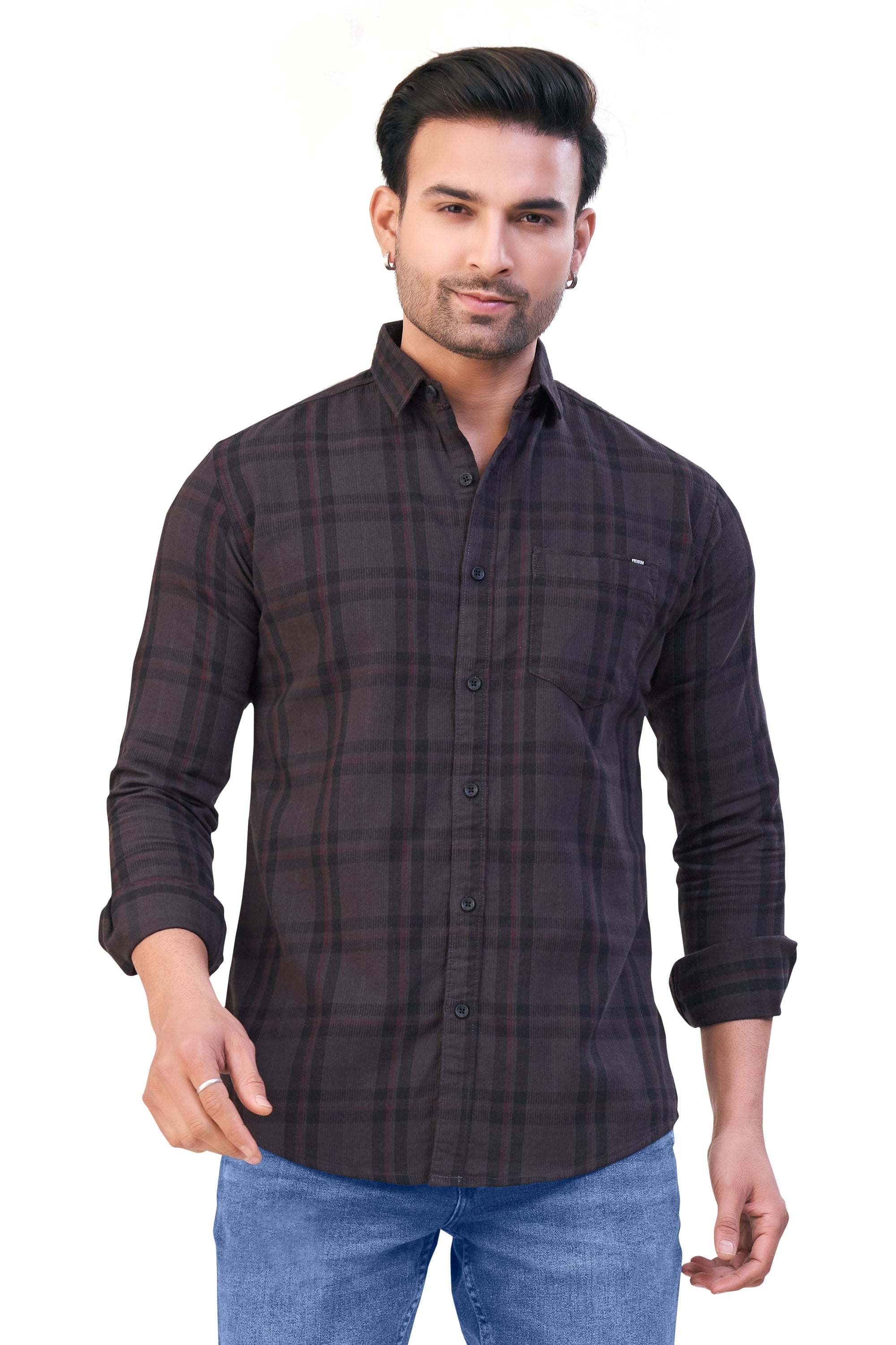 DARK GREY COLOR CHECKS CASUAL SHIRT 15916