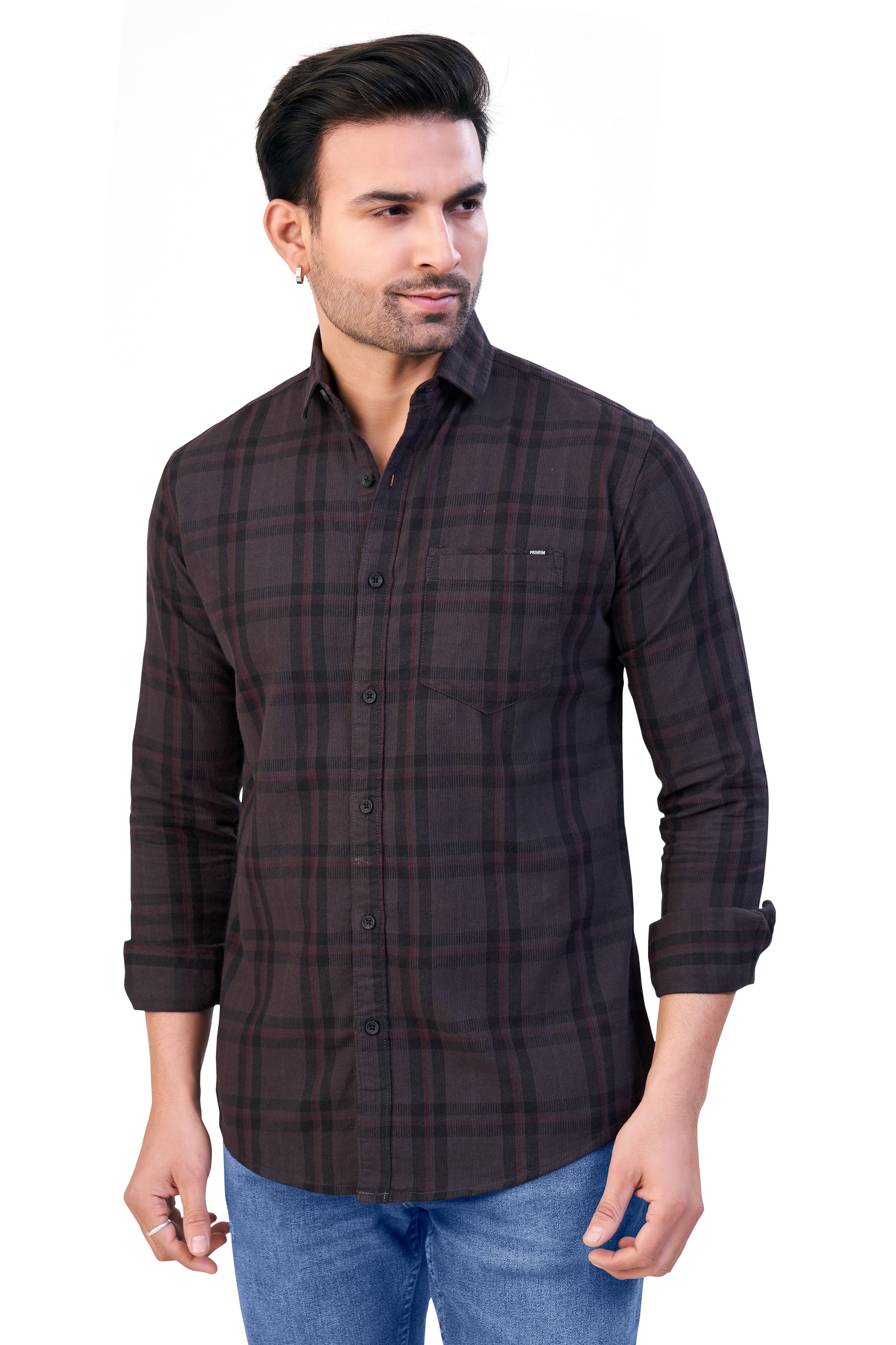 DARK GREY COLOR CHECKS CASUAL SHIRT 15916