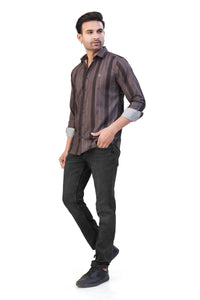 BROWN COLOR LINING CASUAL SHIRT 241155650