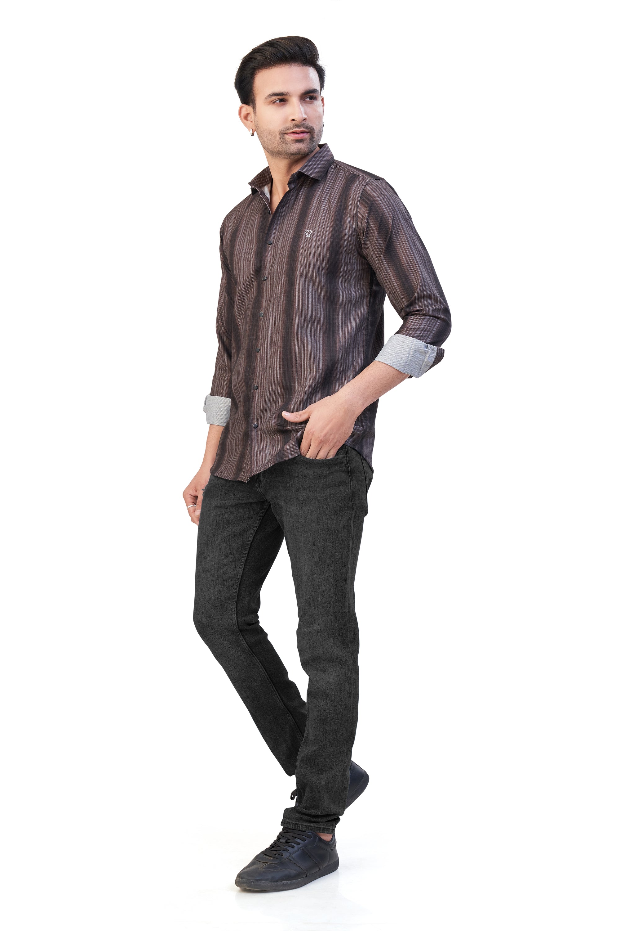 BROWN COLOR LINING CASUAL SHIRT 241155650