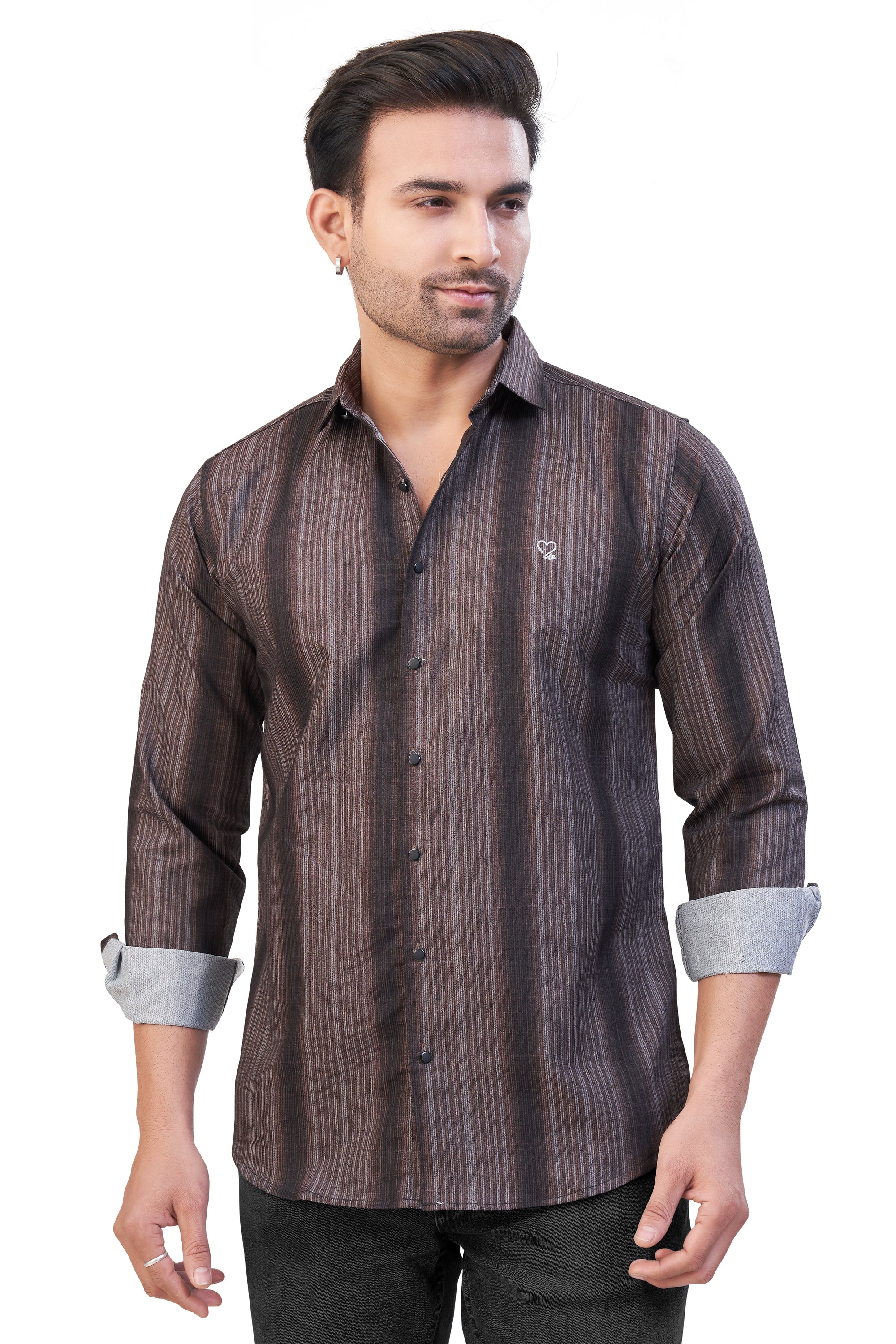 BROWN COLOR LINING CASUAL SHIRT 241155650