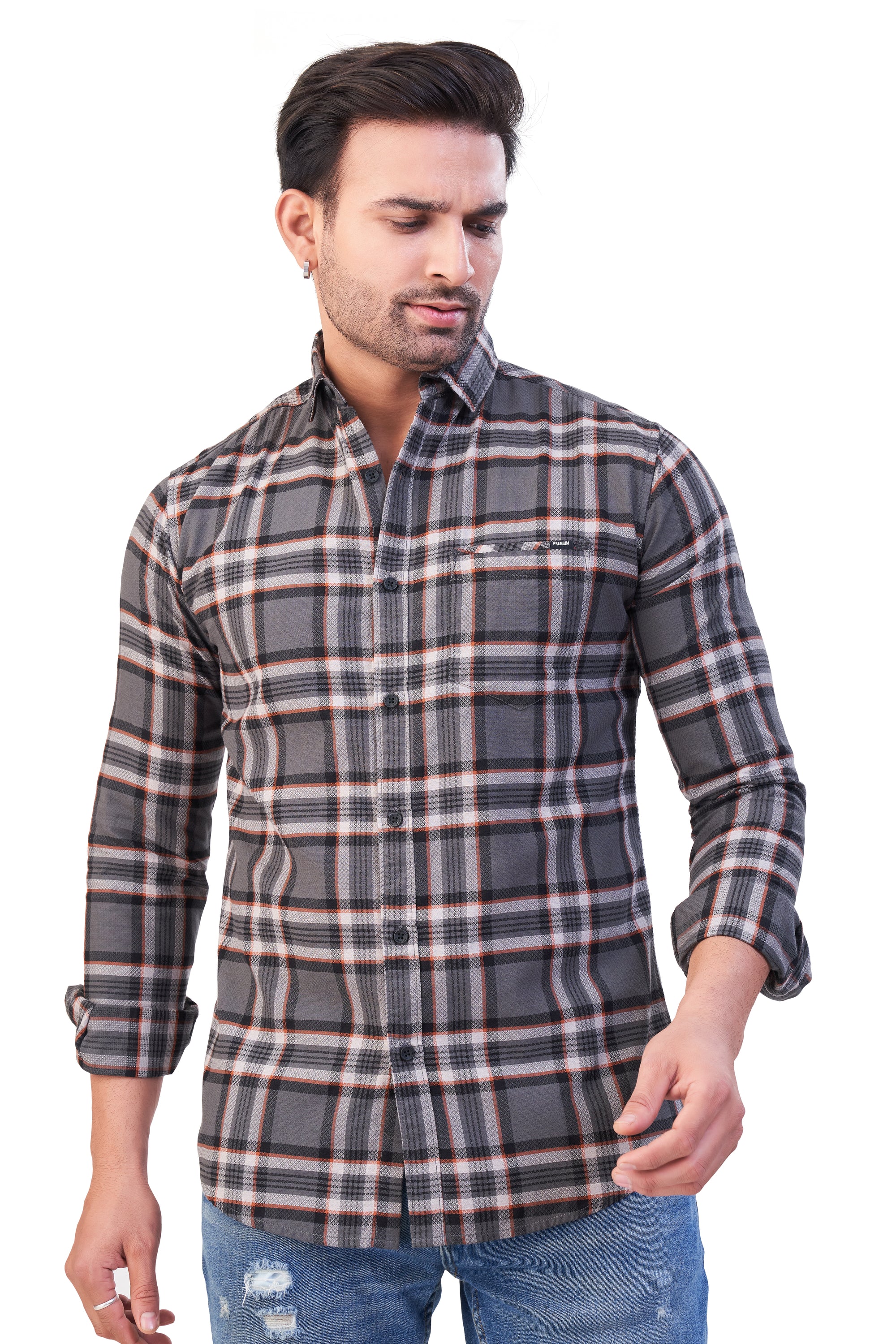 GREY COLOR CHECKS CASUAL SHIRT 15916