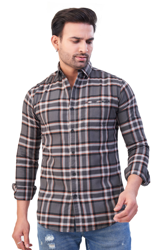 GREY COLOR CHECKS CASUAL SHIRT