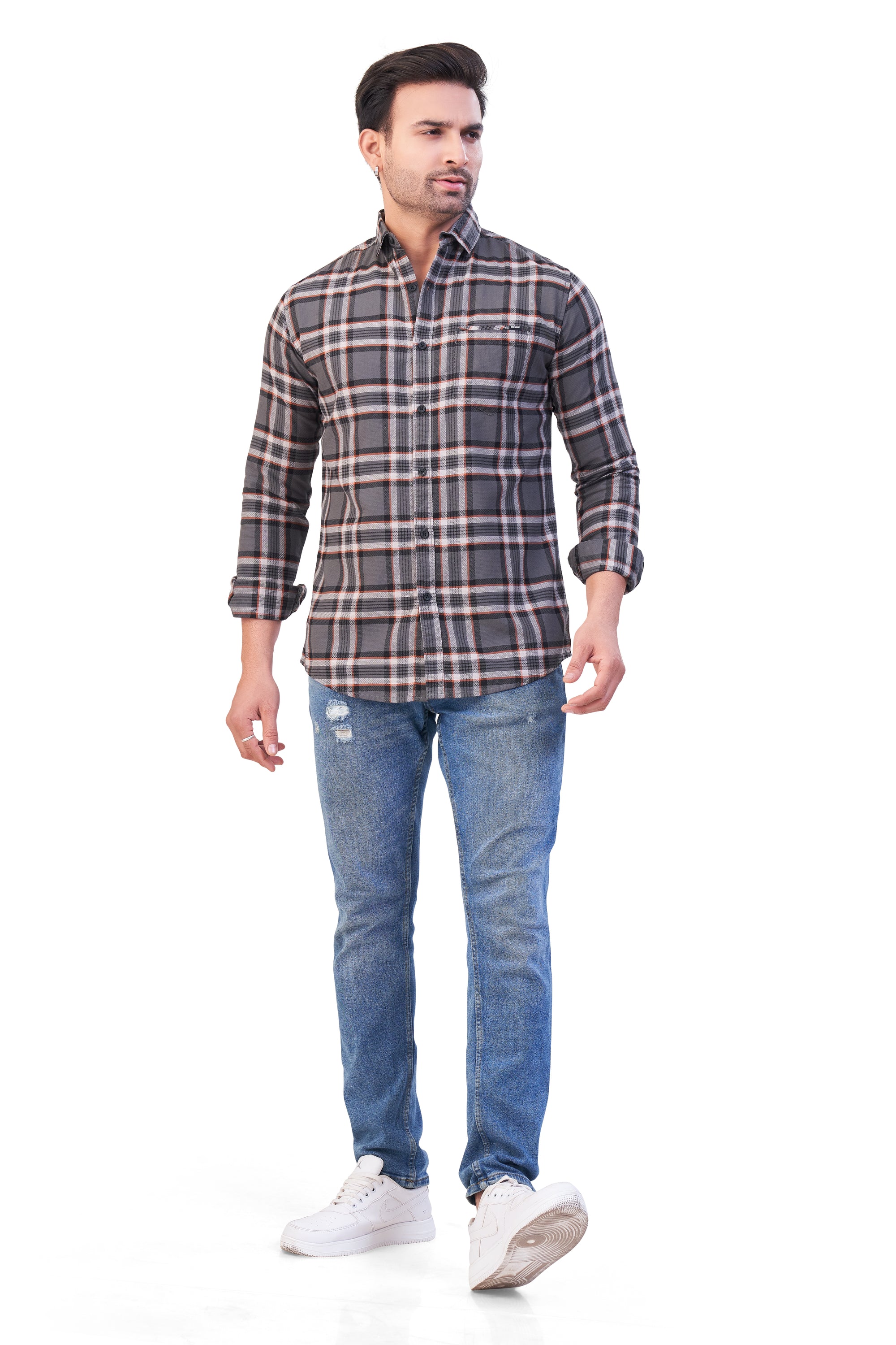 GREY COLOR CHECKS CASUAL SHIRT 15916