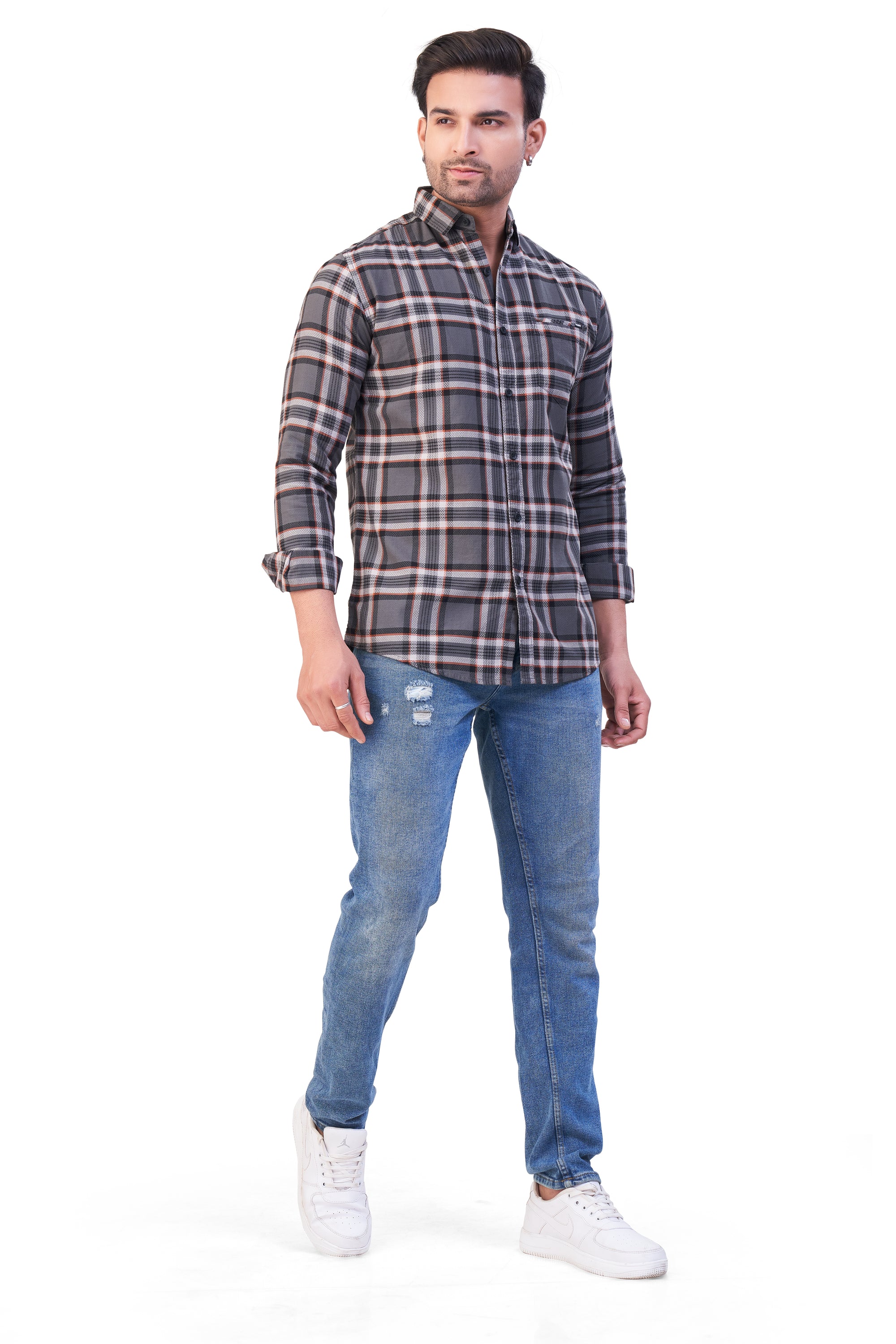 GREY COLOR CHECKS CASUAL SHIRT 15916