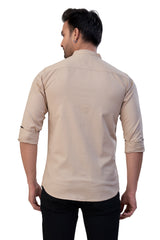 FAWN COLOR PLAIN STAND COLLAR CASUAL SHIRT