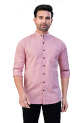 ONION COLOR PLAIN STAND COLLAR CASUAL SHIRT