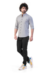 GREY COLOR PLAIN STAND COLLAR CASUAL SHIRT