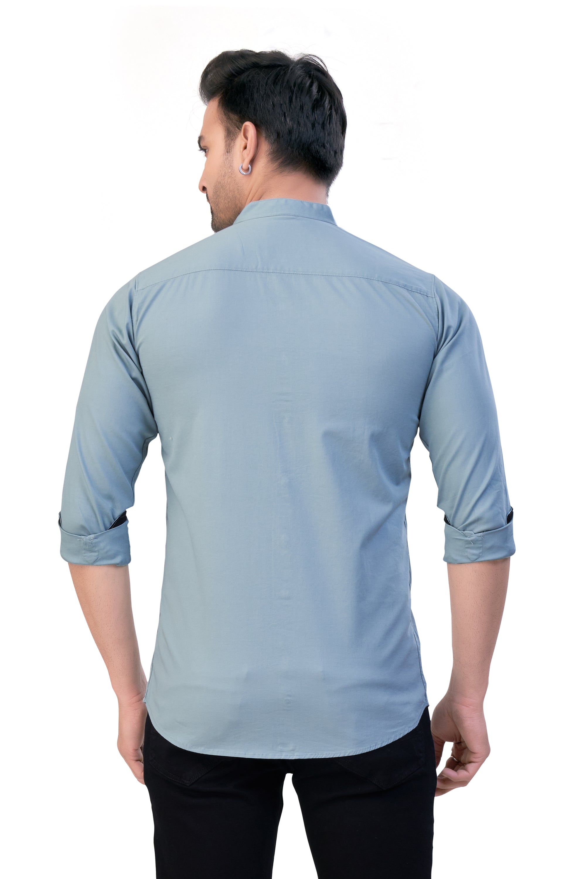 DARK PISTA COLOR PLAIN STAND COLLAR CASUAL SHIRT 57164