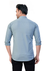 DARK PISTA COLOR PLAIN STAND COLLAR CASUAL SHIRT