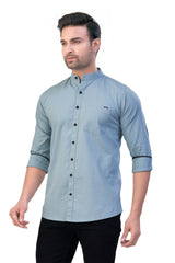 DARK PISTA COLOR PLAIN STAND COLLAR CASUAL SHIRT