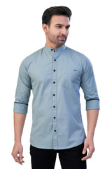 DARK PISTA COLOR PLAIN STAND COLLAR CASUAL SHIRT