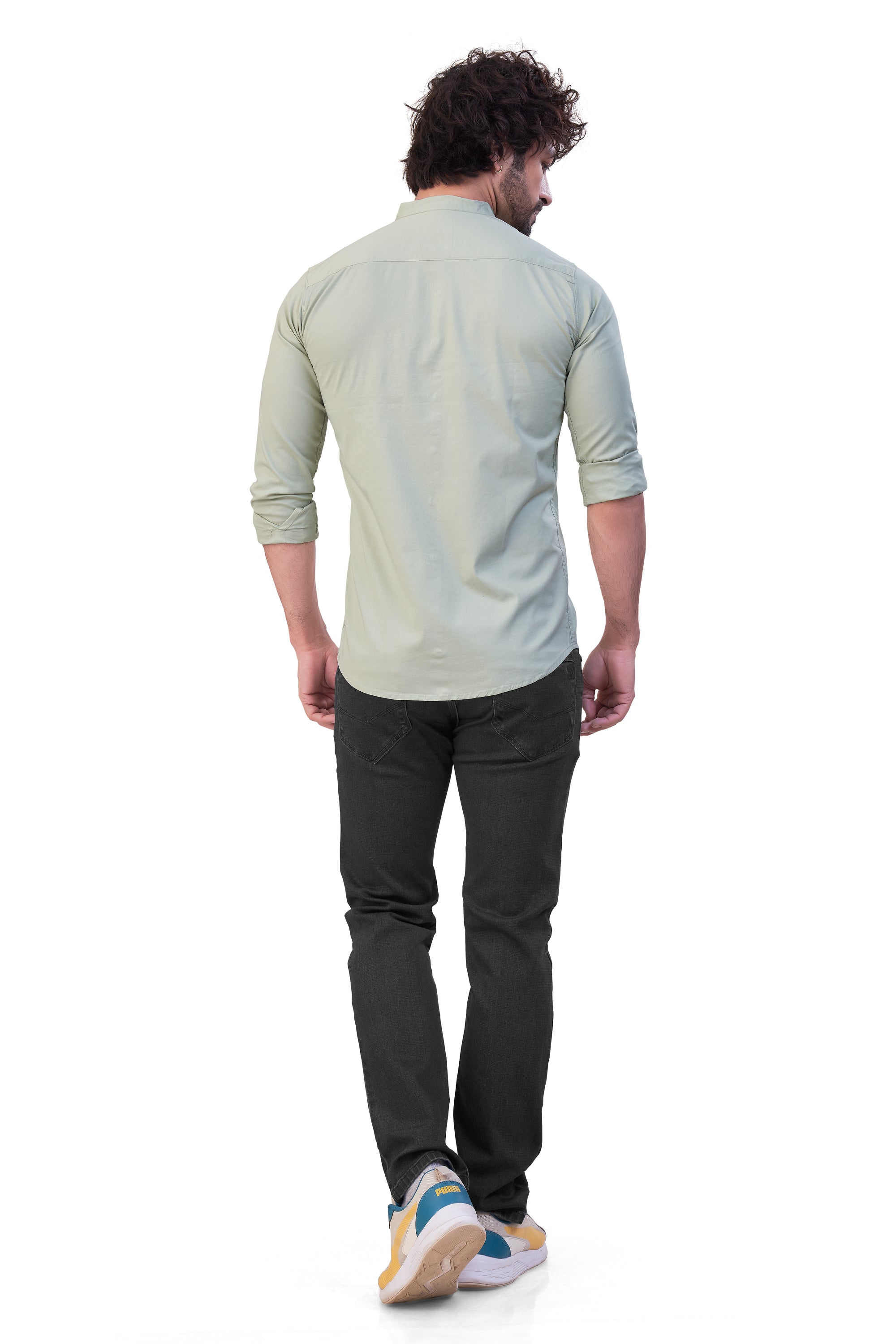 PISTA COLOR PLAIN STAND COLLAR CASUAL SHIRT 57164