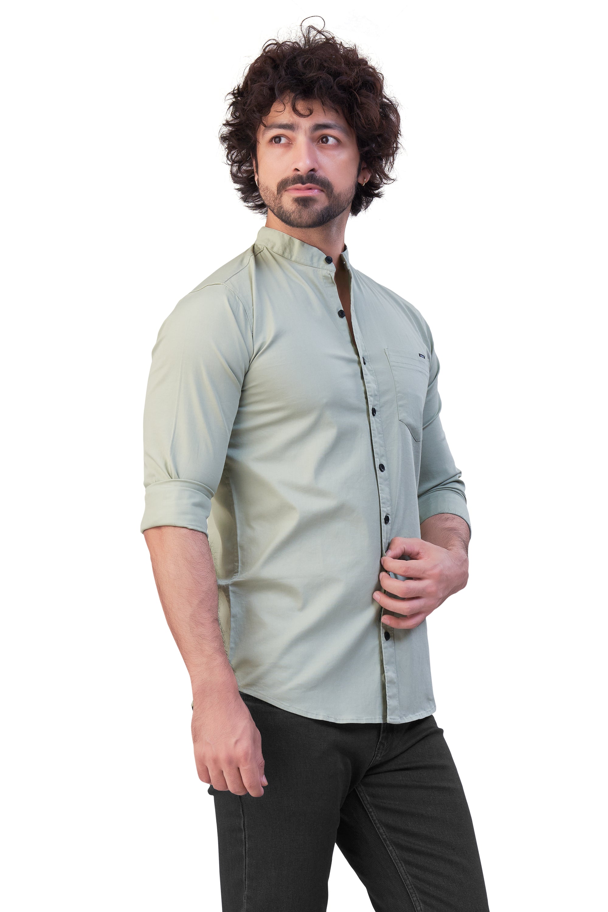 PISTA COLOR PLAIN STAND COLLAR CASUAL SHIRT 57164