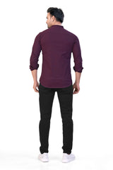 WINE COLOR PLAIN STAND COLLAR CASUAL SHIRT