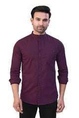WINE COLOR PLAIN STAND COLLAR CASUAL SHIRT