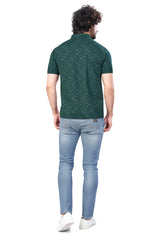 Green Trendy Printed Collar T-Shirt – Half Sleeves, Sinker Fabric