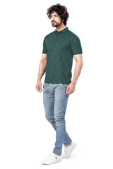 Green Trendy Printed Collar T-Shirt – Half Sleeves, Sinker Fabric