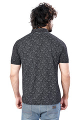 Black Trendy Printed Collar T-Shirt – Half Sleeves, Sinker Fabric