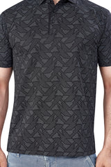 Black Trendy Printed Collar T-Shirt – Half Sleeves, Sinker Fabric