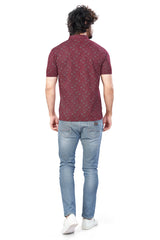 Maroon Trendy Printed Collar T-Shirt – Half Sleeves, Sinker Fabric