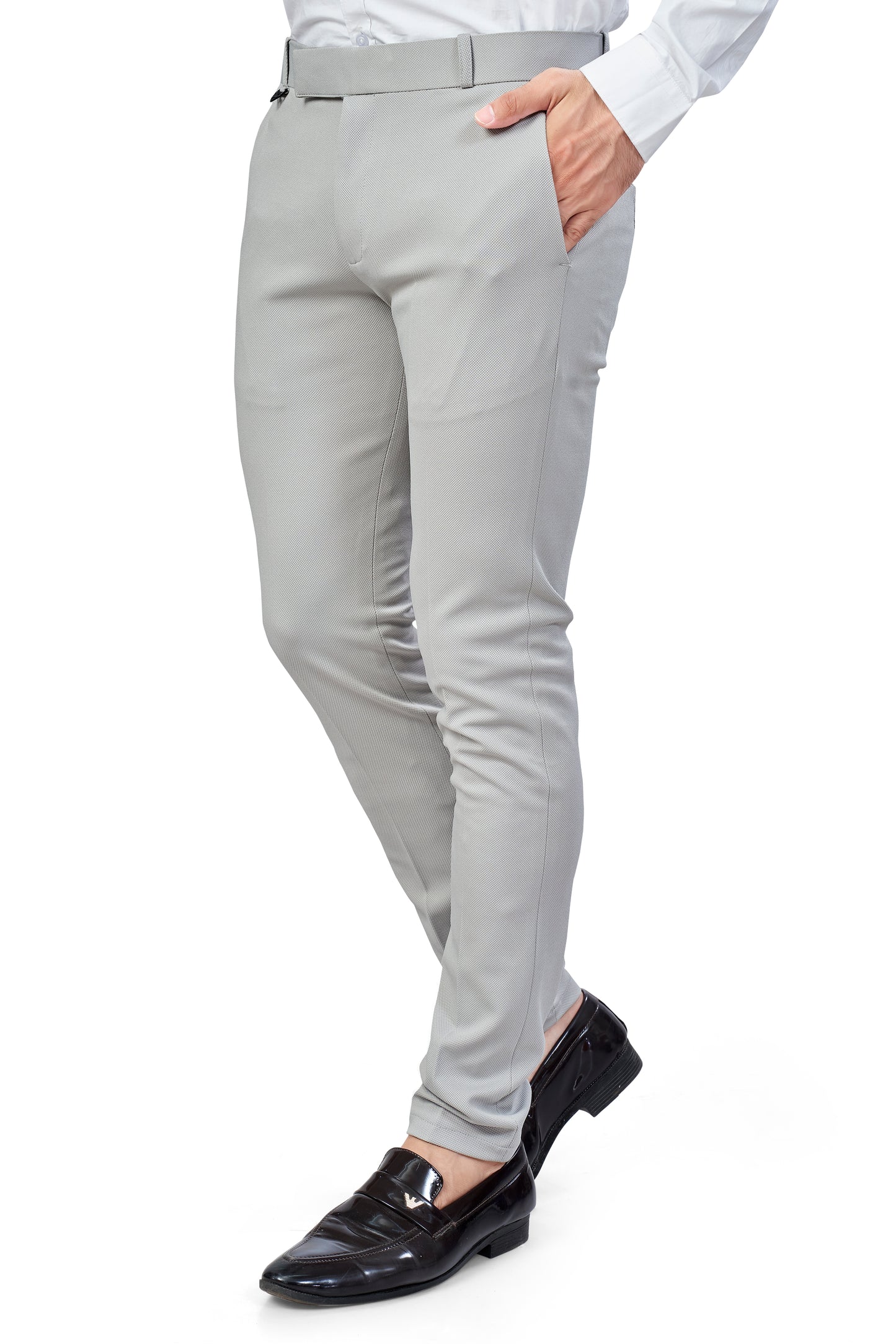 Light Grey Color Textured Plain Trouser for Men | Stylish & Comfortable Bottom 251078476