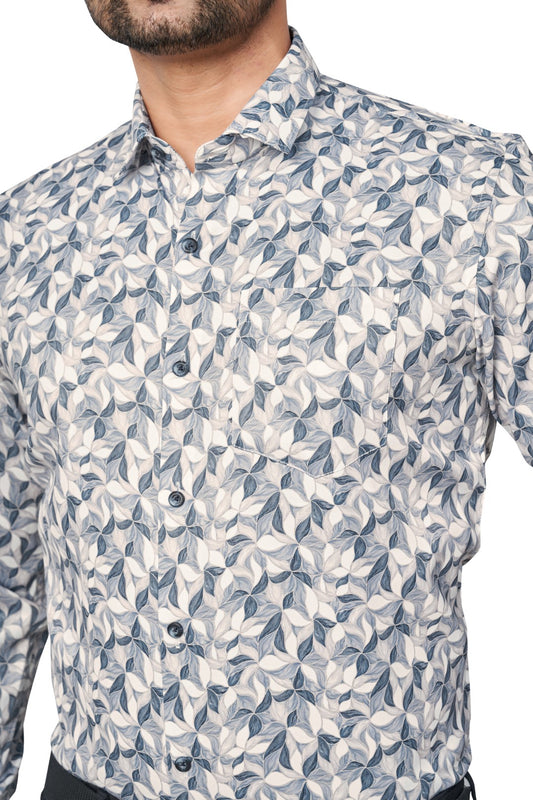 PBLUE COLOUR PRINTED FULL SLEEVES FORMAL SHIRT