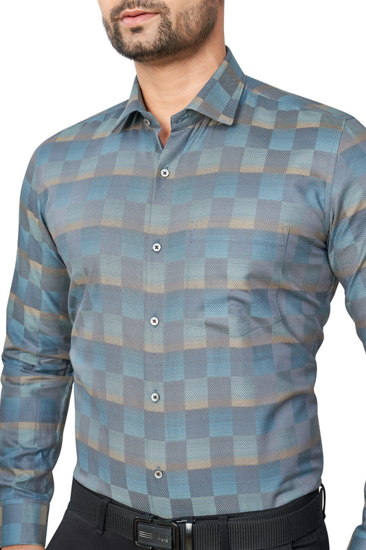 PBLUE COLOUR CHECKS FULL SLEEVES FORMAL SHIRT