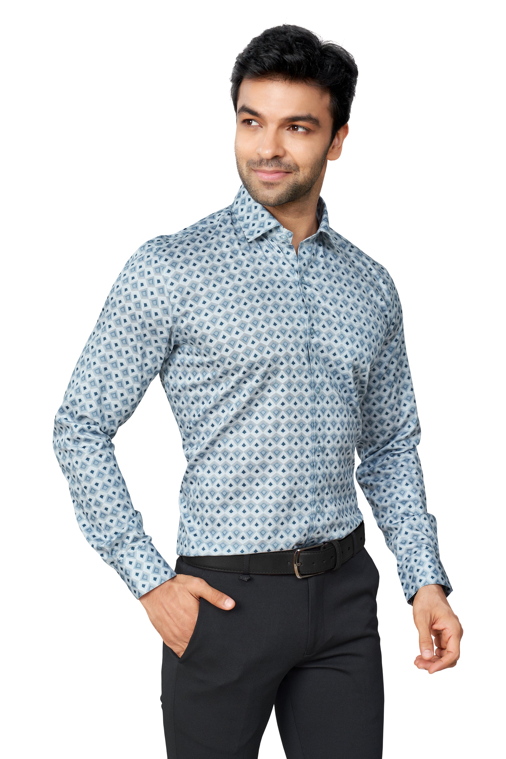 GREY COLOUR PRINTED FULL SLEEVES FORMAL SHIRT | K-6012