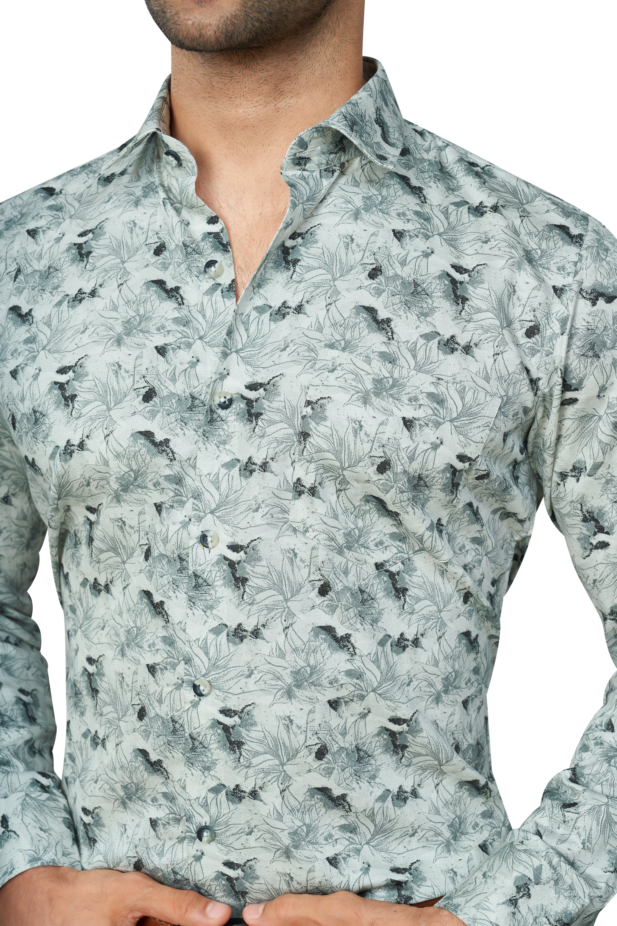 GREY COLOUR PRINTED FULL SLEEVES FORMAL SHIRT | K-6012