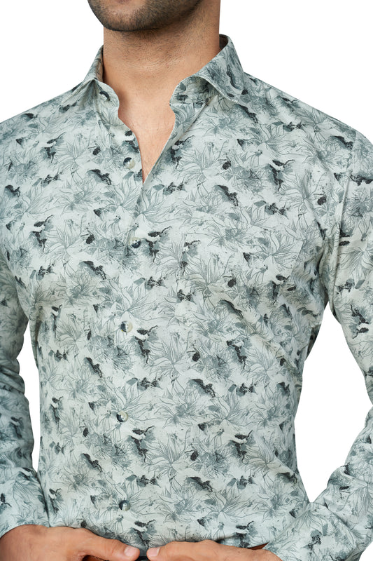 GREY COLOUR PRINTED FULL SLEEVES FORMAL SHIRT