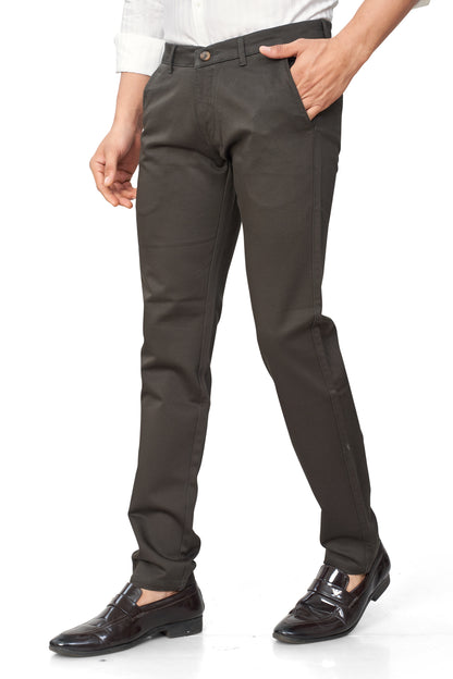 OLIVE COLOR NARROW FIT PLAIN CHINOS