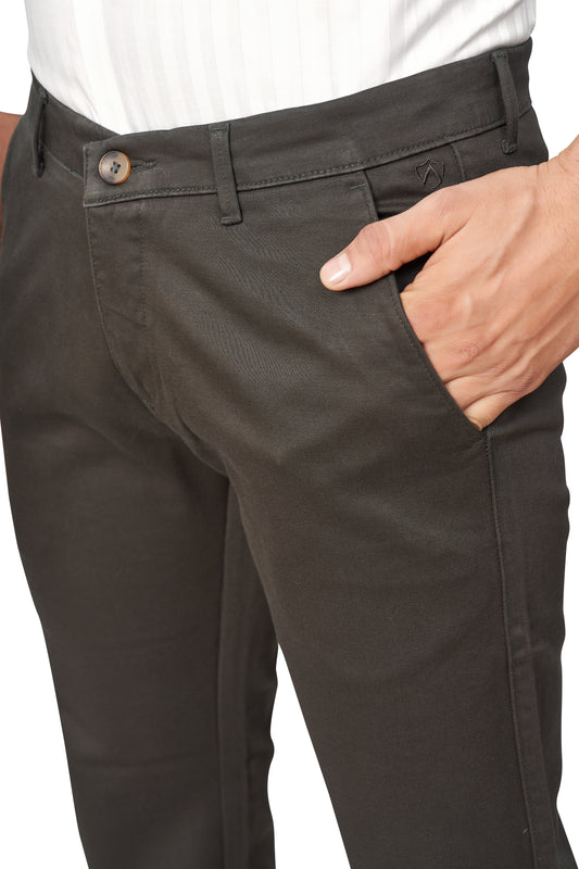 OLIVE COLOR NARROW FIT PLAIN CHINOS