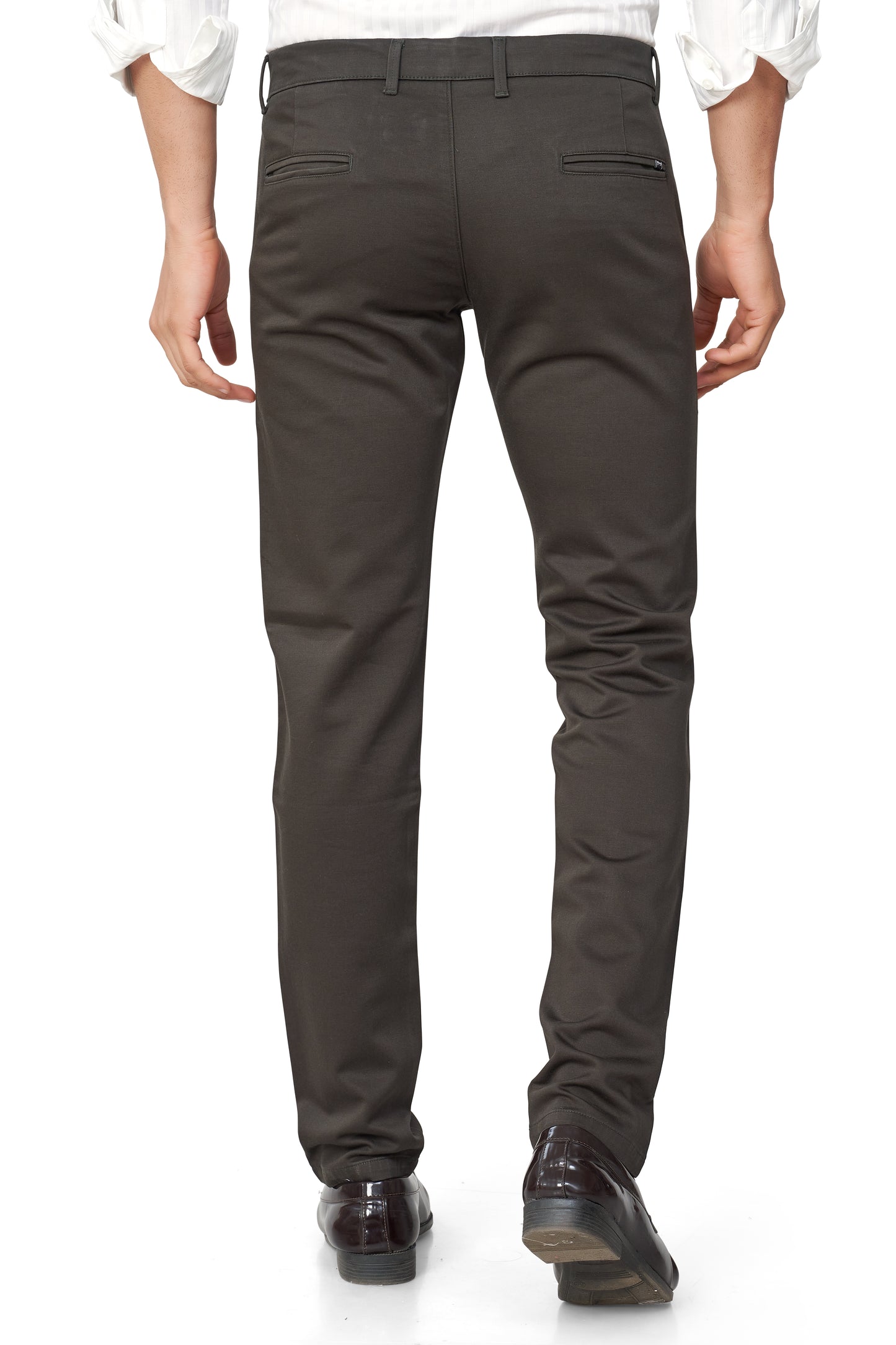 OLIVE COLOR NARROW FIT PLAIN CHINOS