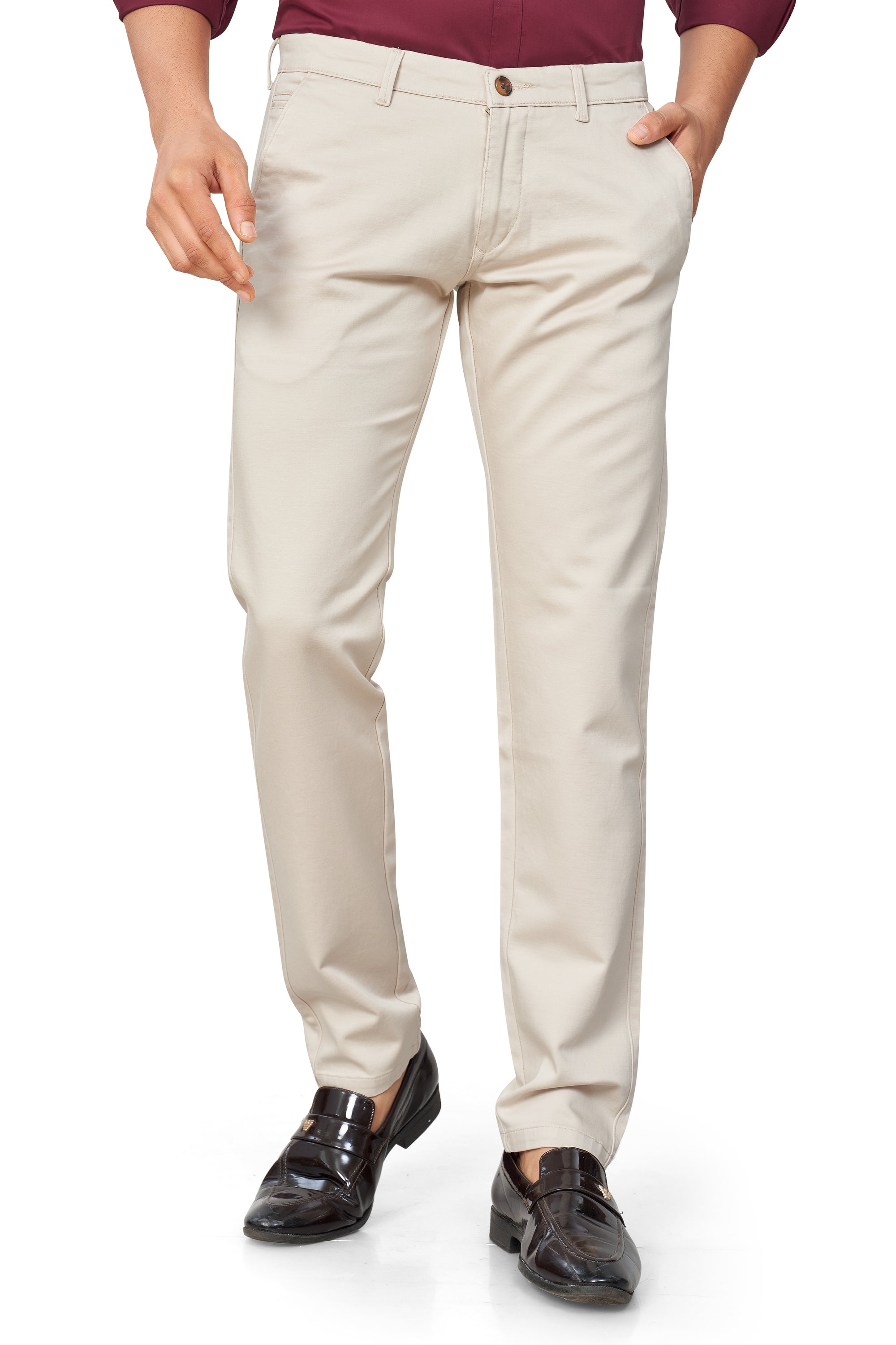 CREAM COLOR NARROW FIT PLAIN CHINOS 5110